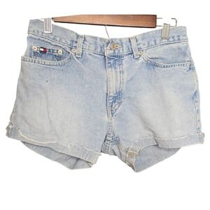 Tommy Hilfiger Y2K Denim Shorts Cuffed Hem Light Wash Blue Size  4 Flaw